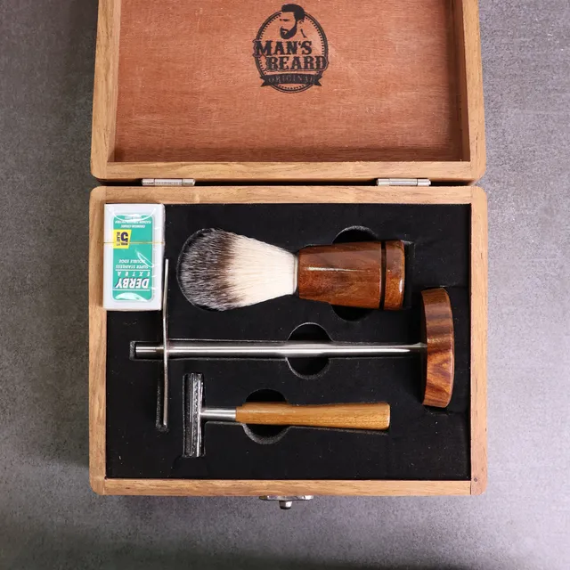 man-s-beard-coffret-bois-rasoir-kit-rasage-blaireau-coffret-bois image 1