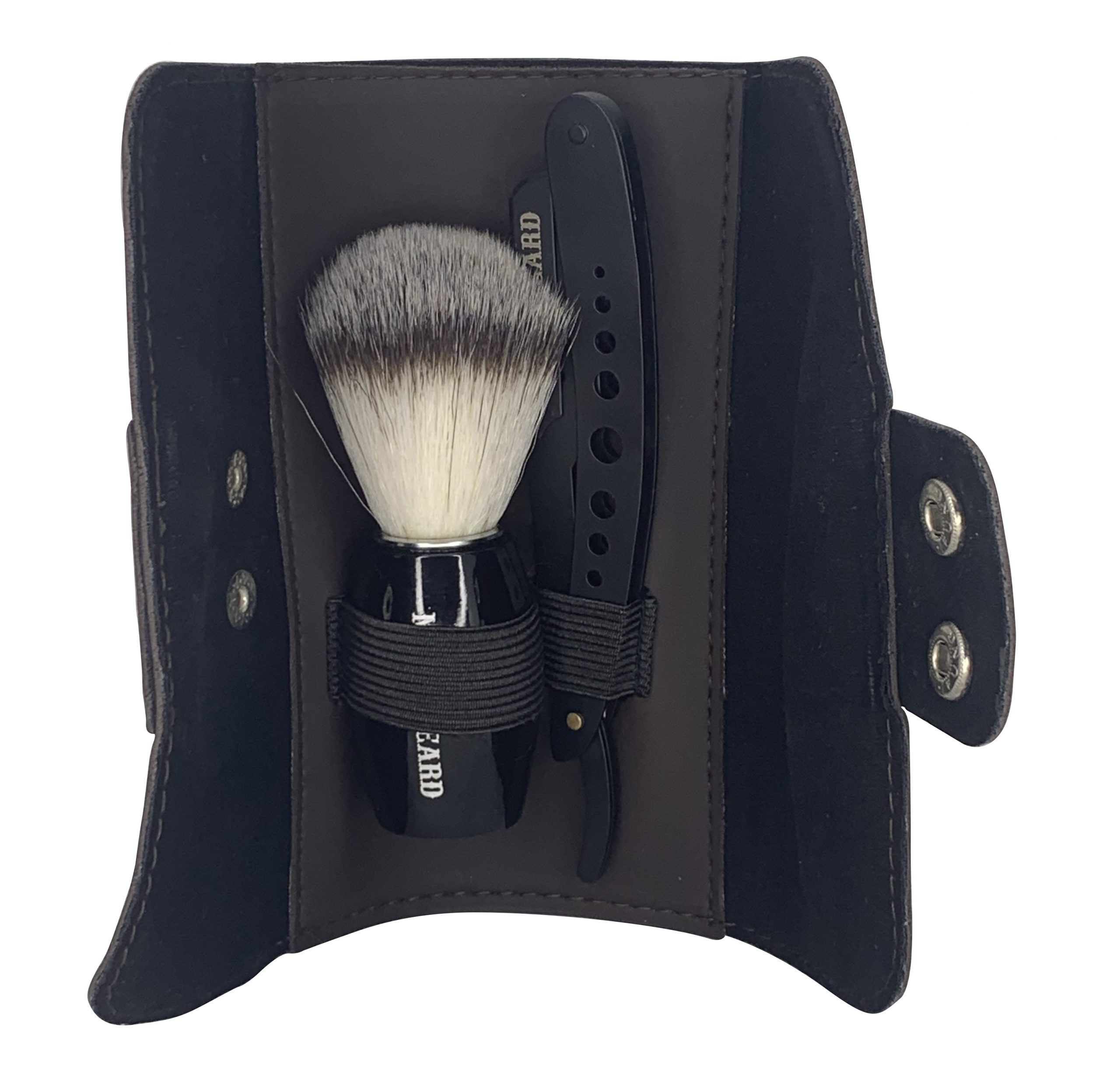 man-s-beard-kit-wallet-marron-shavette-blaireau image 1