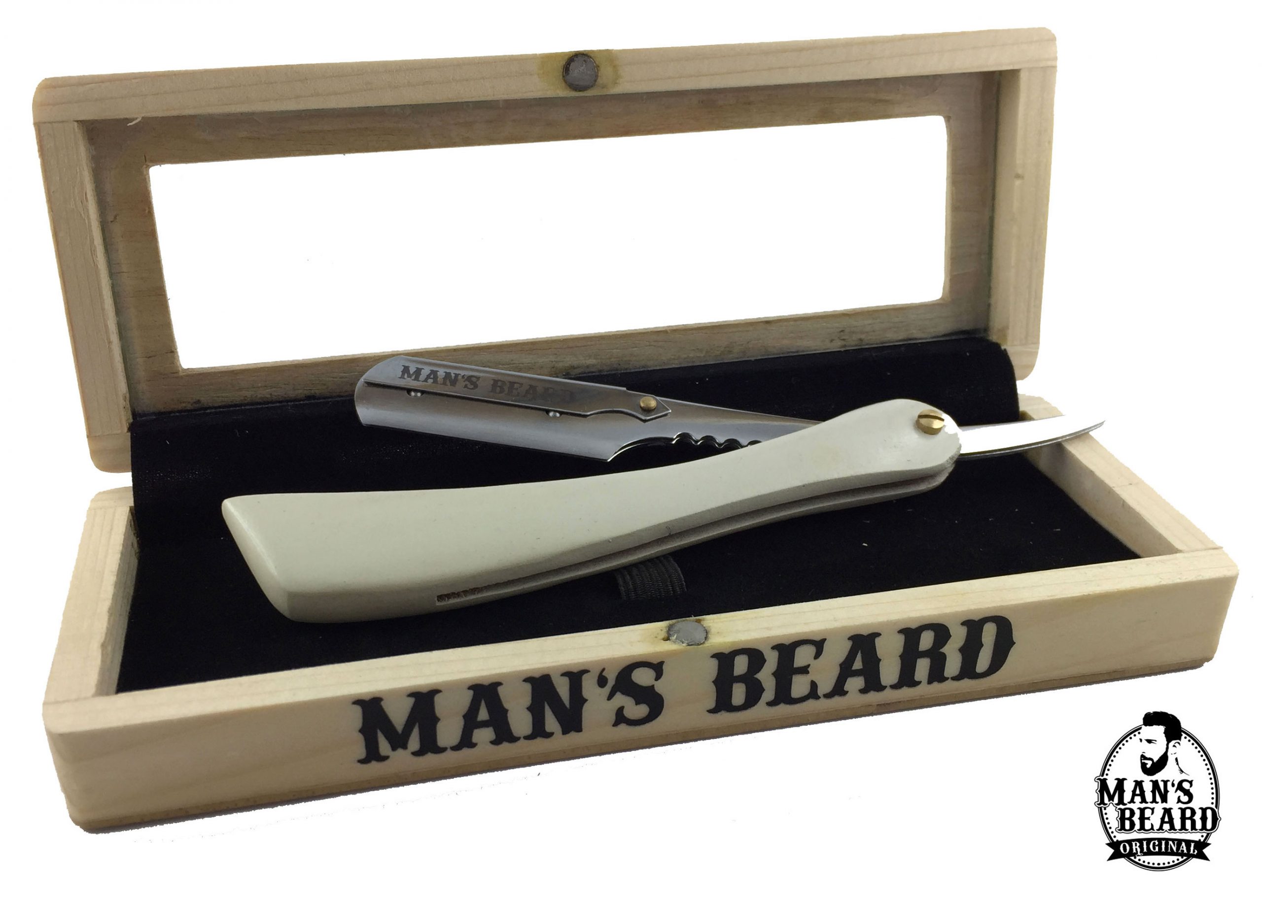 man-s-beard-coffret-shavette-blanche-rasoir-bois-blanc image 1