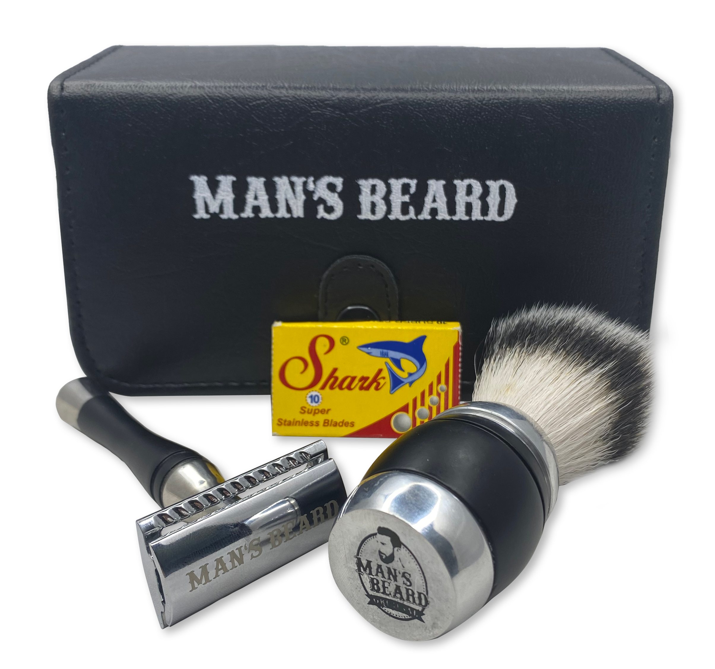 man-s-beard-dark-kit-rasoir-s-curit-blaireau-rasage image 1