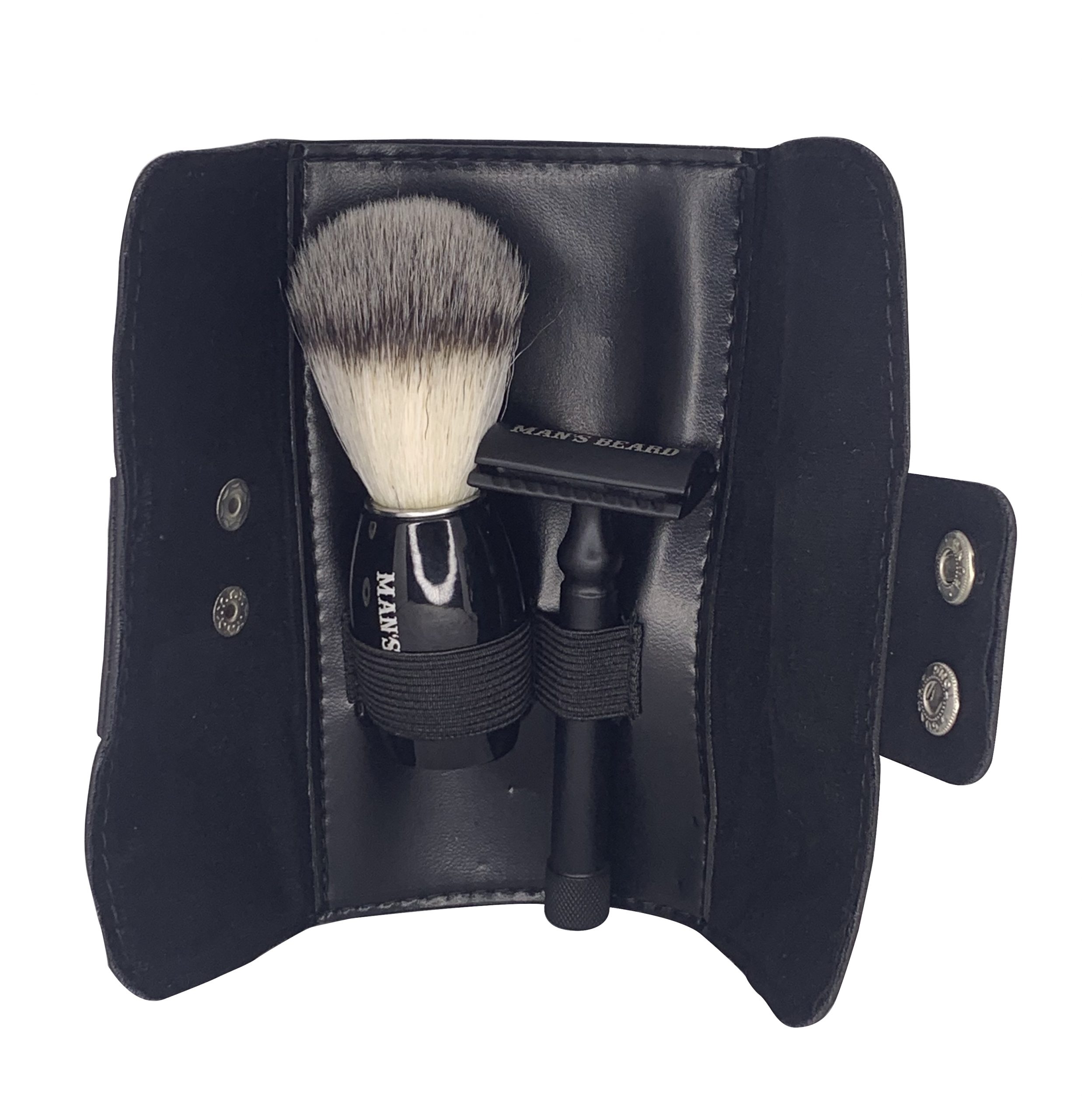 man-s-beard-kit-wallet-noir-rasoir-blaireau-rasage-pr-cis image 1
