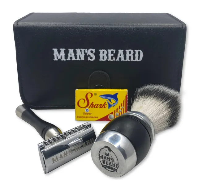 man-s-beard-dark-kit-rasoir-s-curit-blaireau-rasage image 1